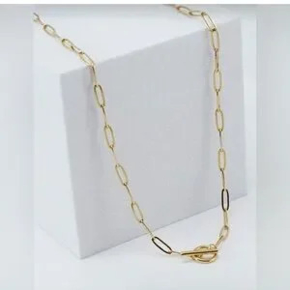 Gold Plated Stainless Steel Paperclip Chain Necklace with Toggle Clasp